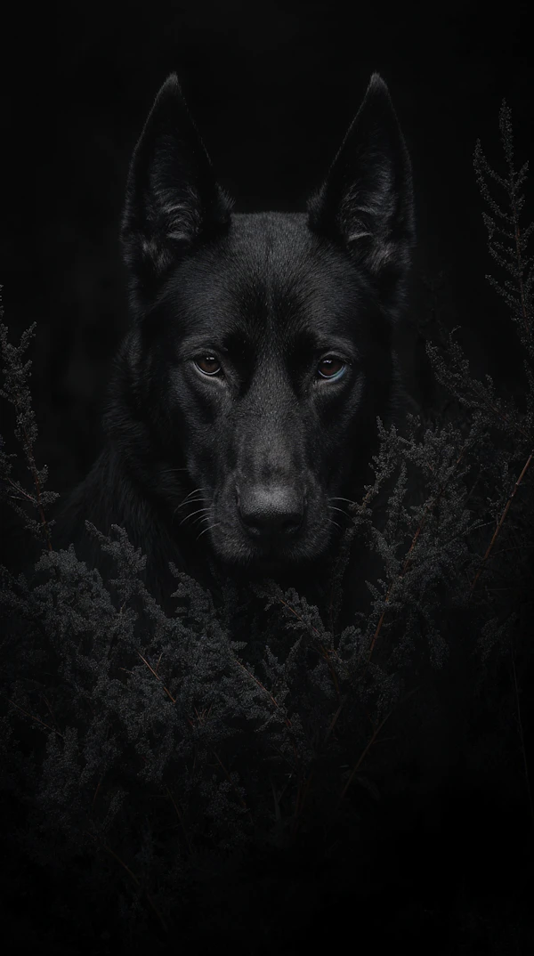 Intense Black Dog Portrait