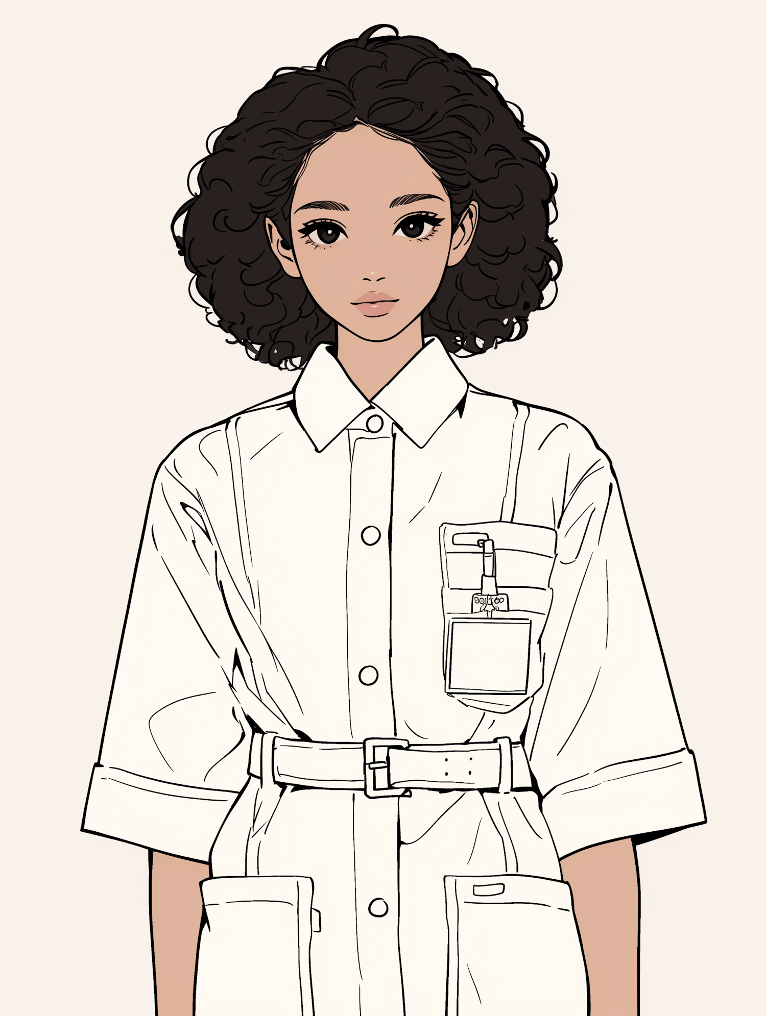 Young Woman with Curly Hair in White Shirt