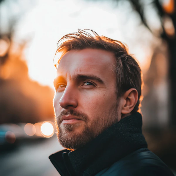 Contemplative Man at Sunset