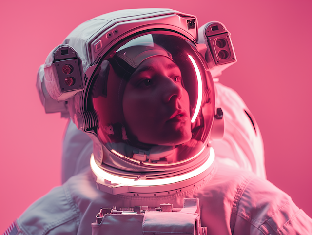 Contemplative Astronaut in Pink Light