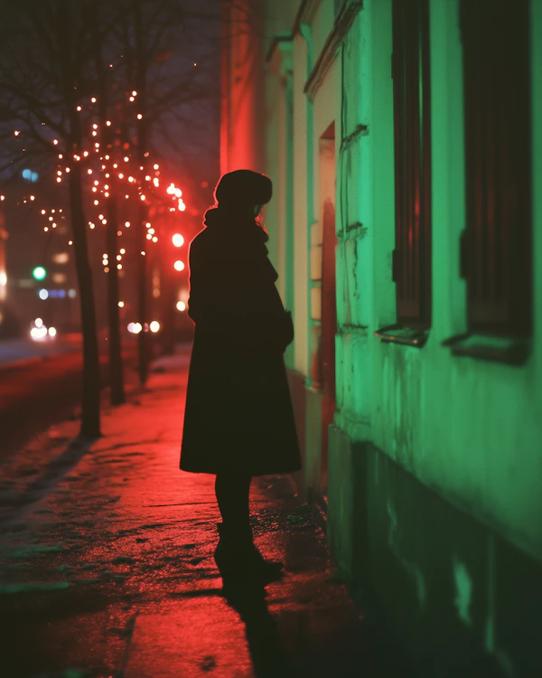 Silhouette on a Dimly Lit Street