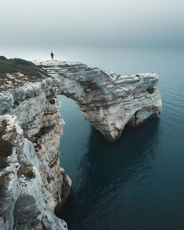 Solitary Figure on Seascape Rock Arch