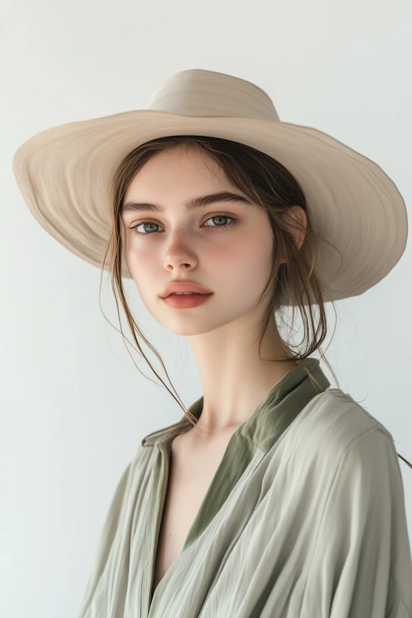 Serene Woman in Wide-Brimmed Hat