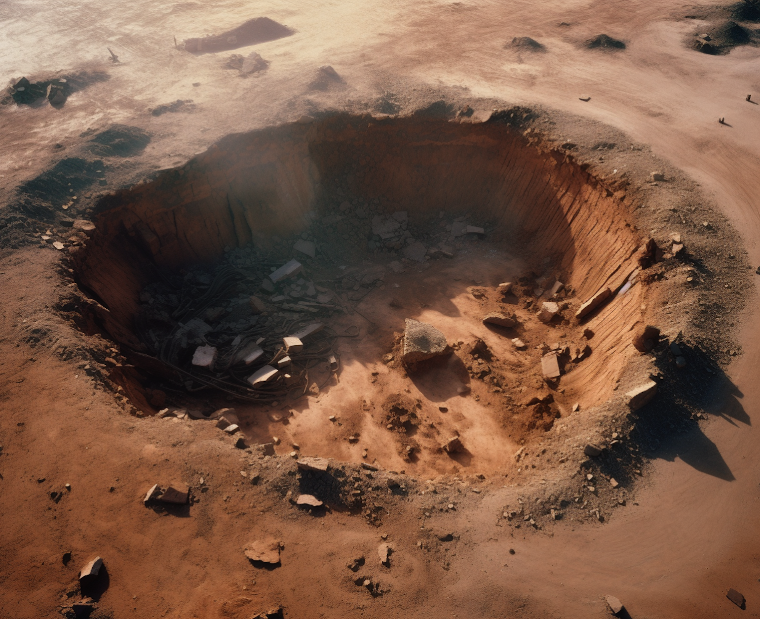 Martian Crater Spacecraft Wreckage