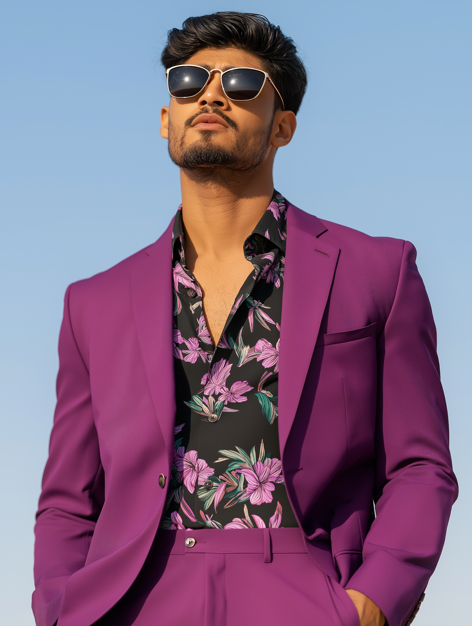 Fashionable Man in Purple Suit