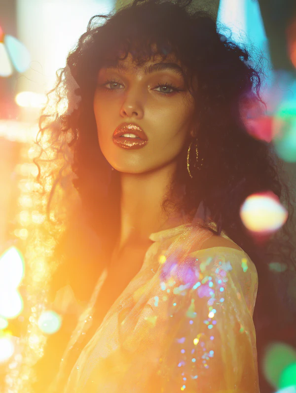 Glamorous Woman with Curly Hair