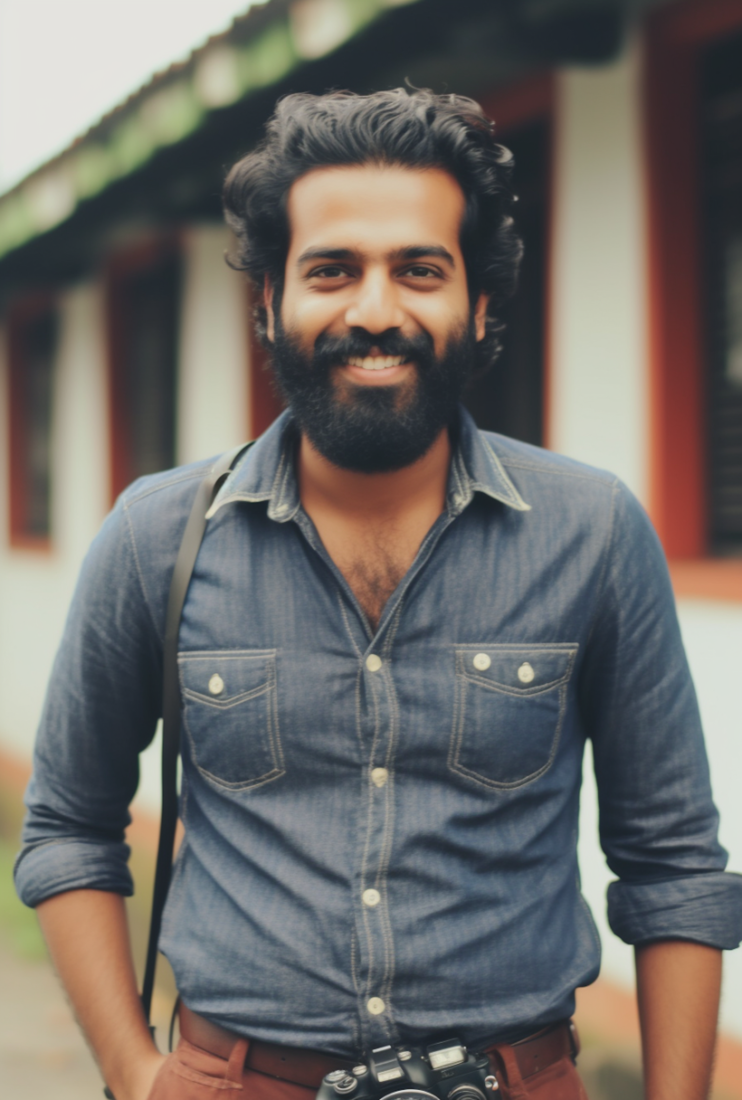 Confident Smiling Bearded Man with Camera