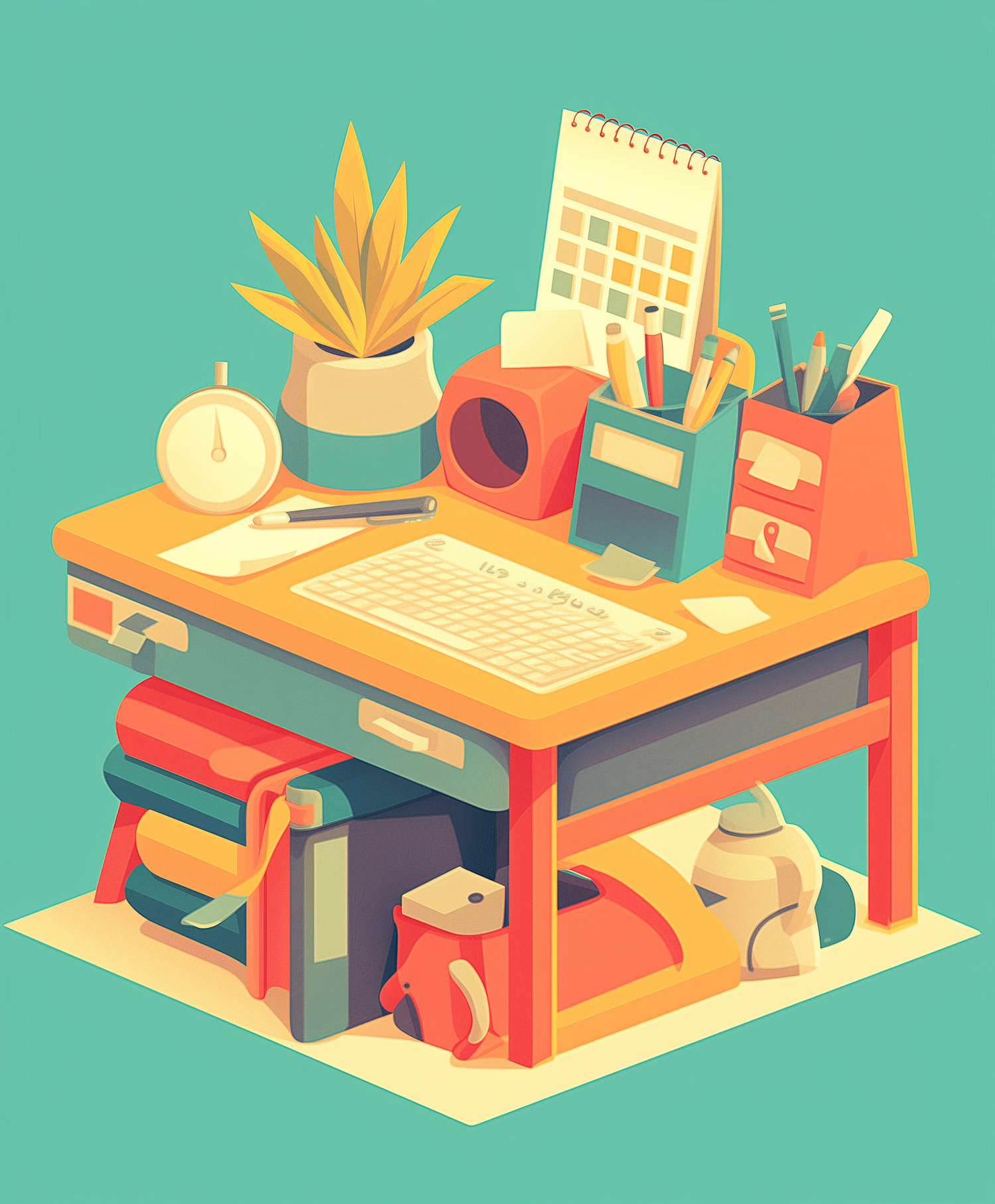 Neatly Organized Desk with Office Supplies