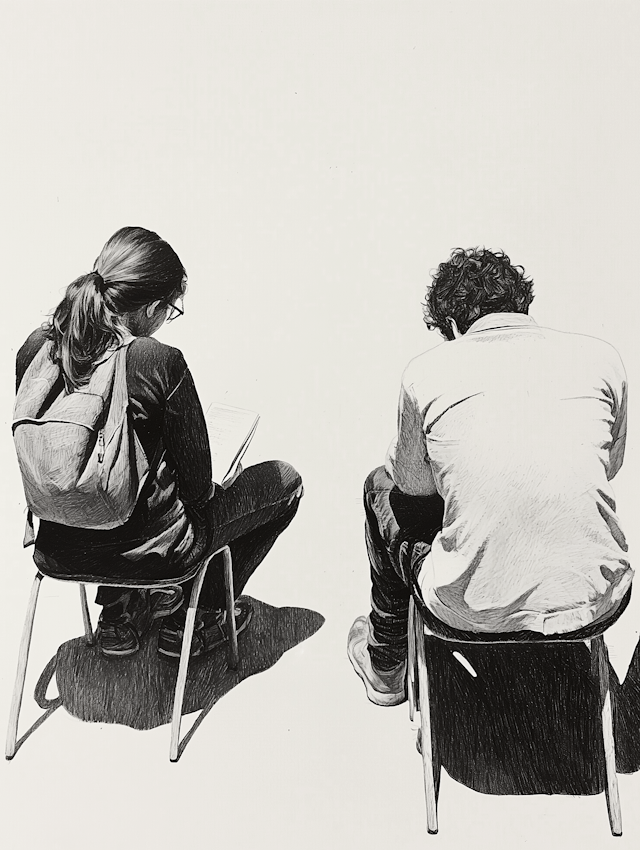 Seated Individuals in Monochrome