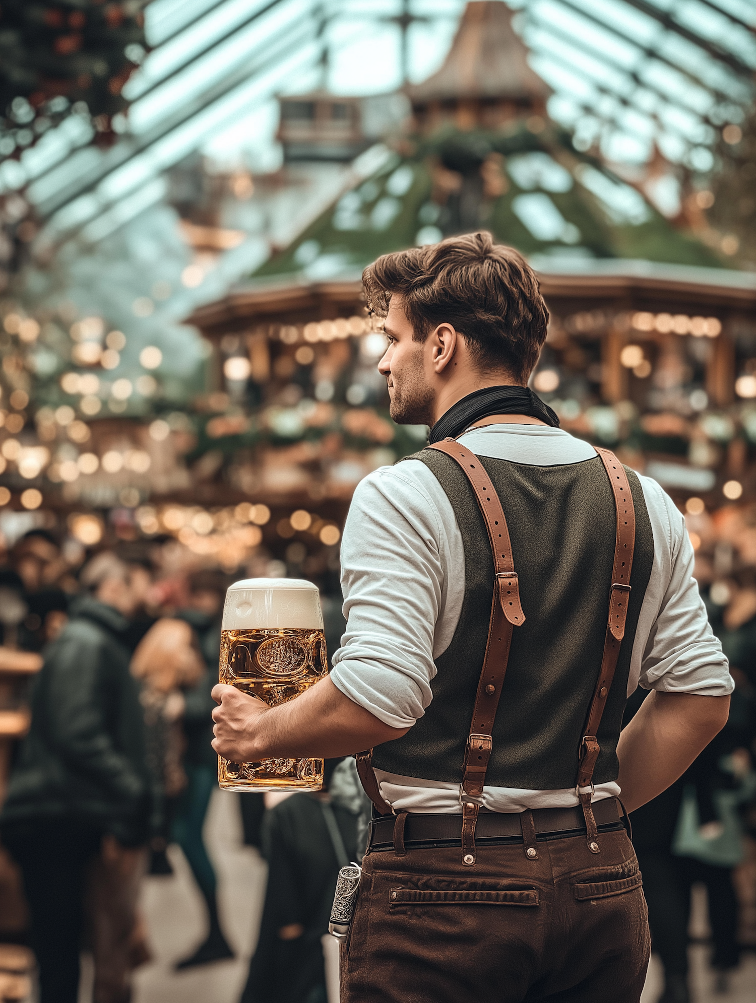 Man with Beer in Festive Setting