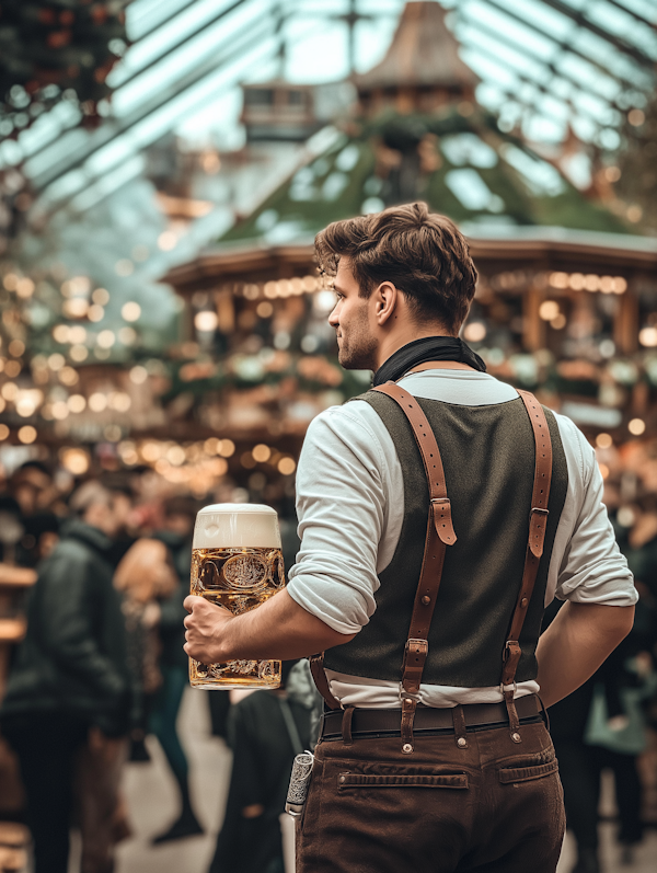 Man with Beer in Festive Setting