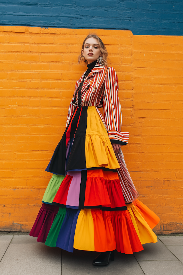 Vibrant Fashion Against Orange Brick Wall