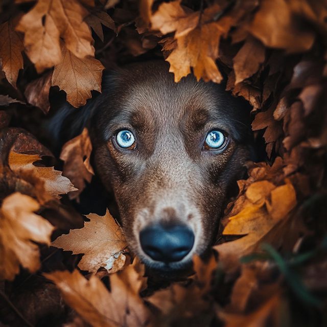 Dog in Autumn Leaves