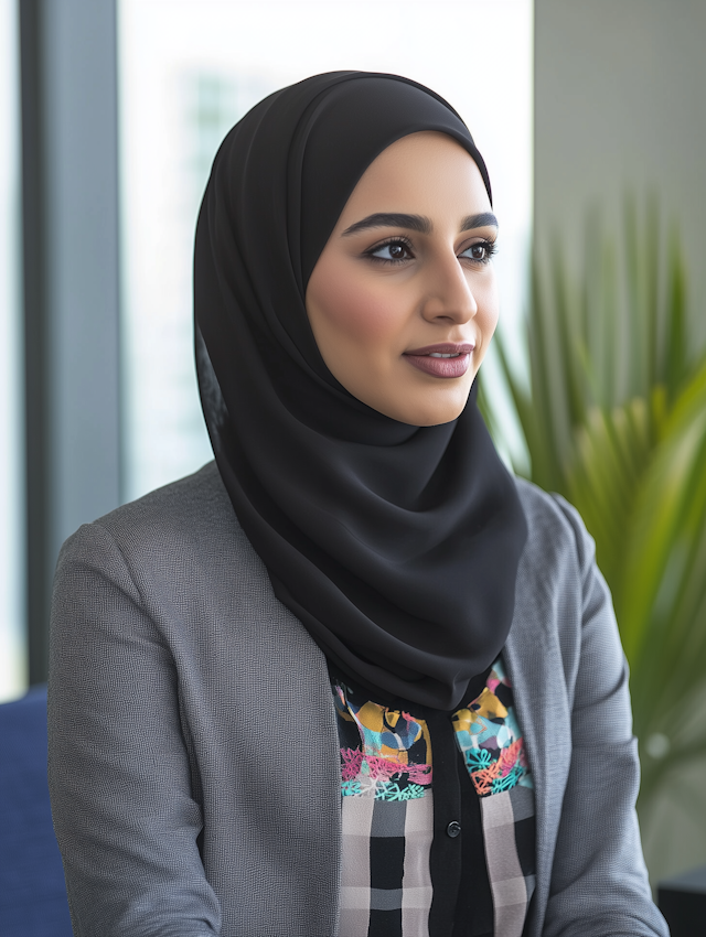 Woman in Hijab with Grey Blazer