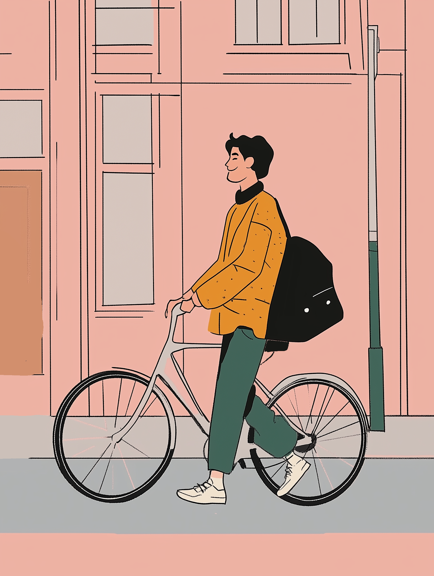 Stylized Illustration of Man with Bicycle