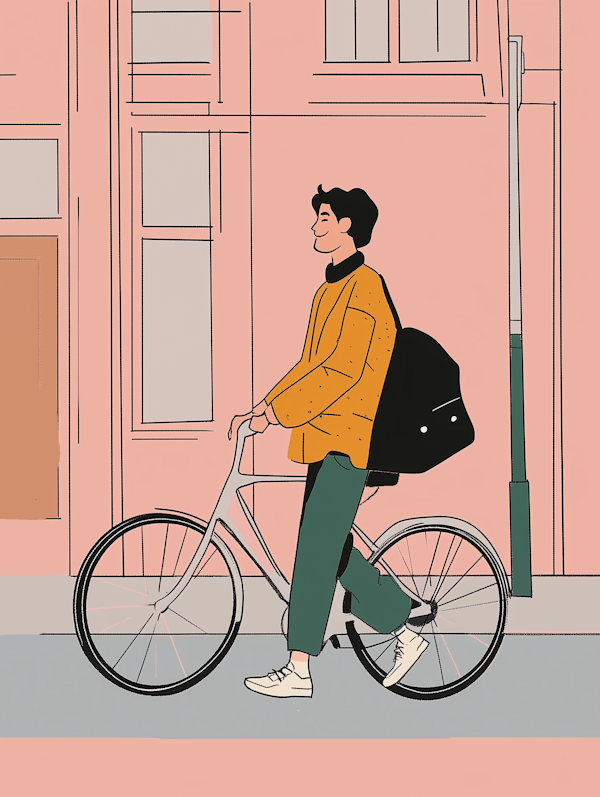 Stylized Illustration of Man with Bicycle