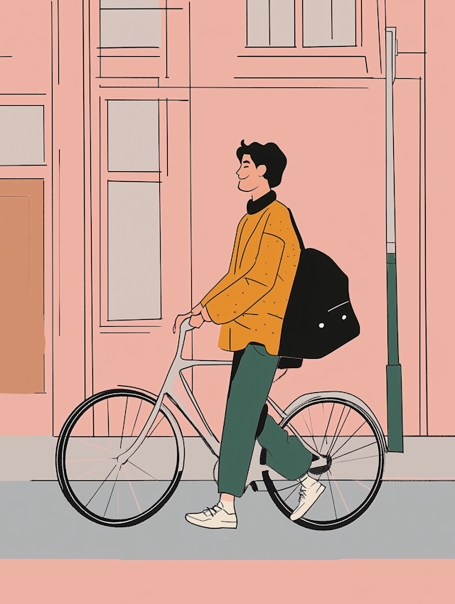 Stylized Illustration of Man with Bicycle