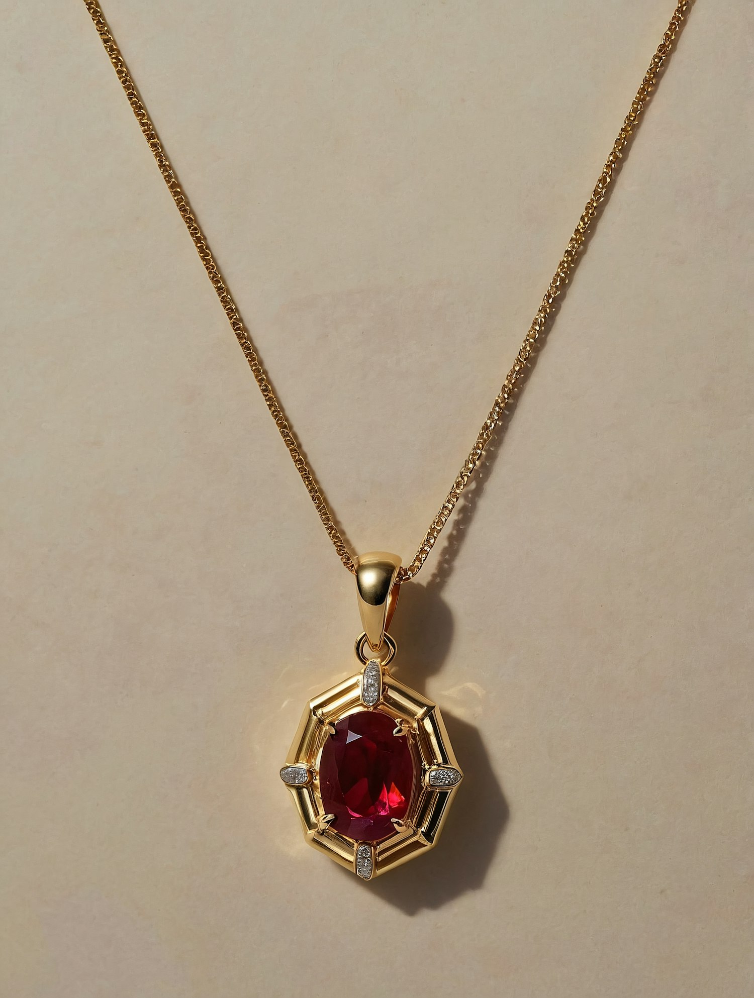 Gold Necklace with Ruby Pendant