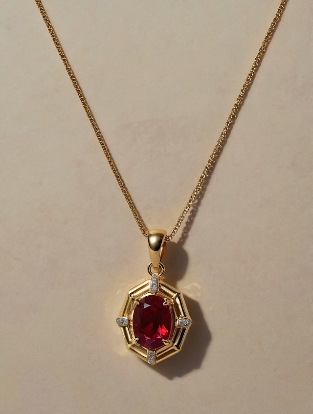 Gold Necklace with Ruby Pendant