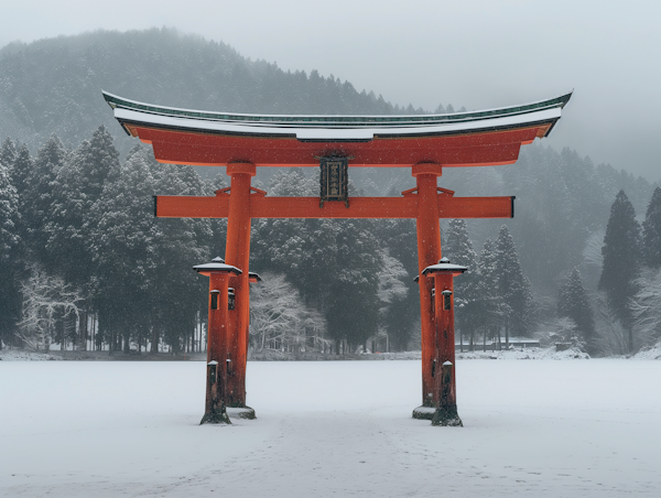 Snow-Covered Vermilion Torii Gate