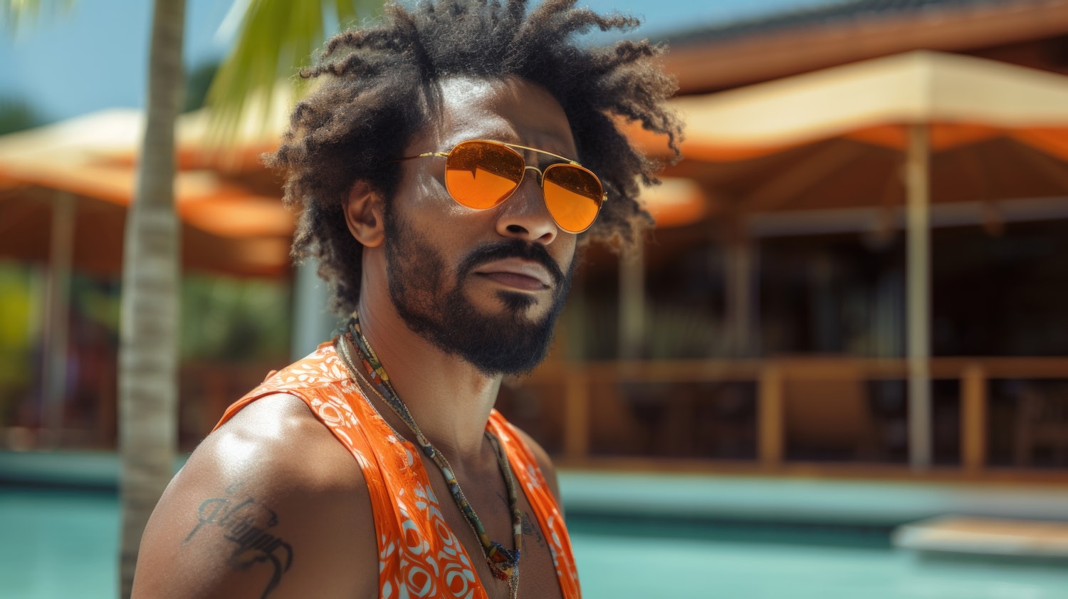 Fashionable Man in Tropical Setting