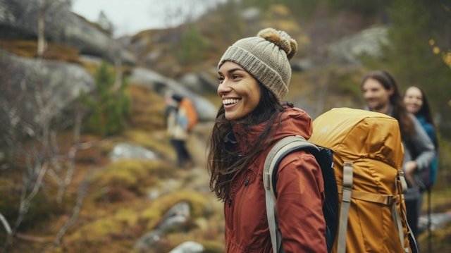 Happy Hikers on Mountain Trail