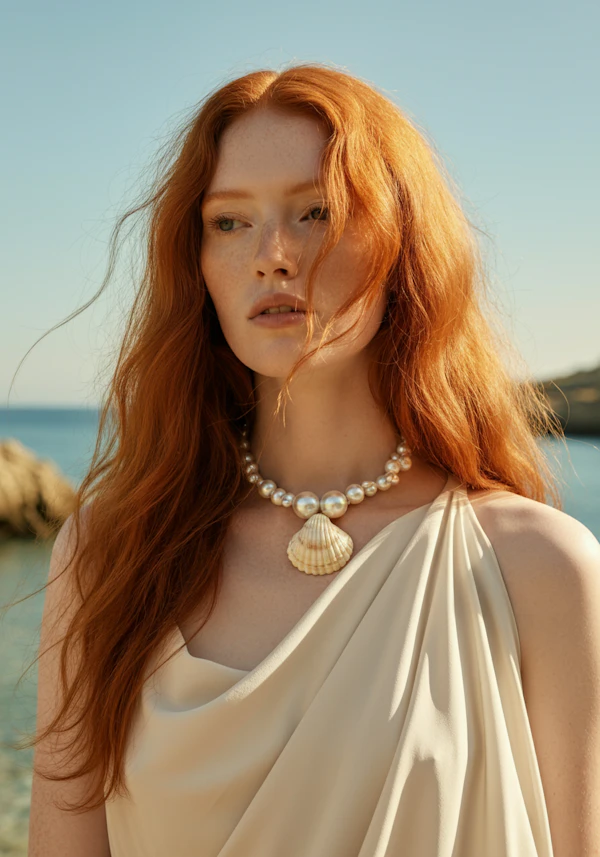 Woman with Red Hair by the Coast