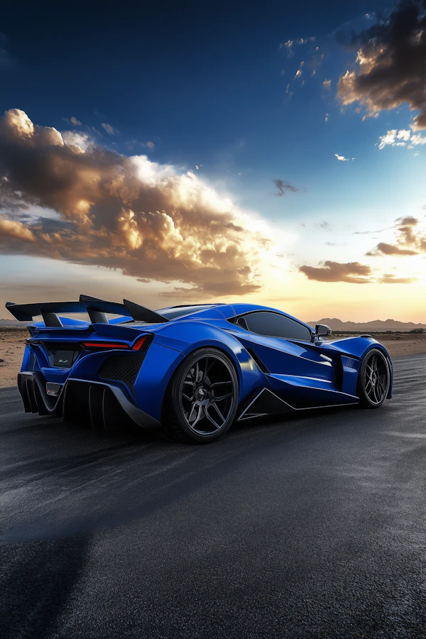 Striking Blue Sports Car at Sunset