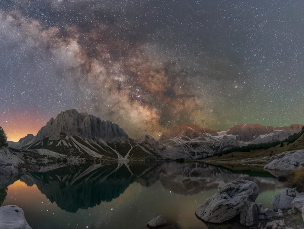 Majestic Night Sky Over Mountain Range