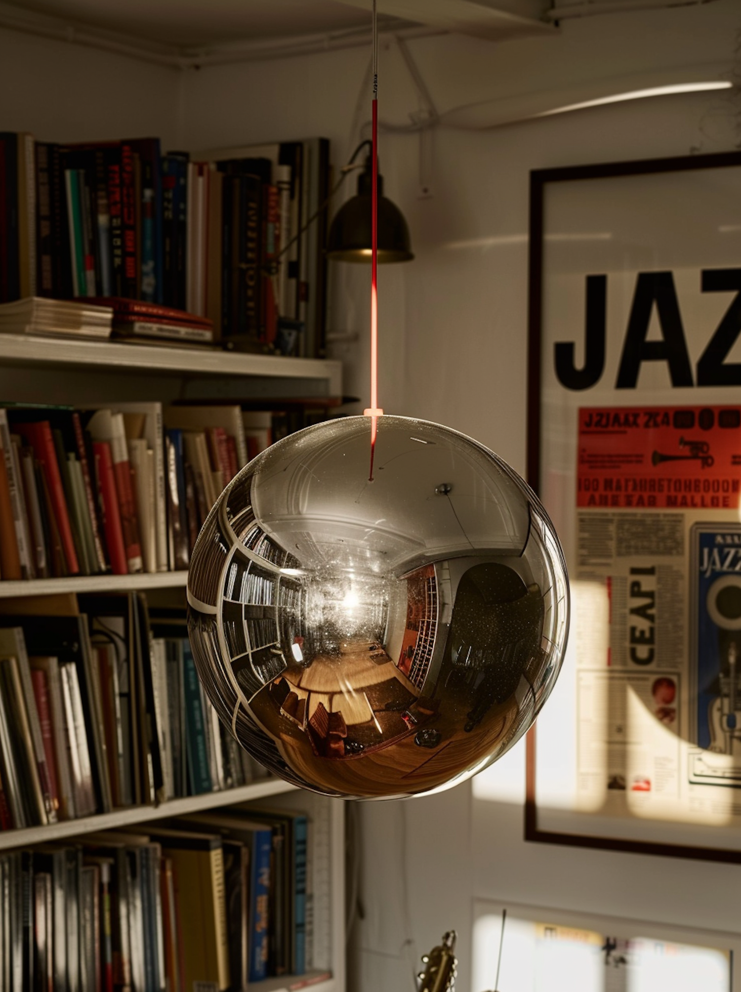 Reflective Pendant Light in Study Room