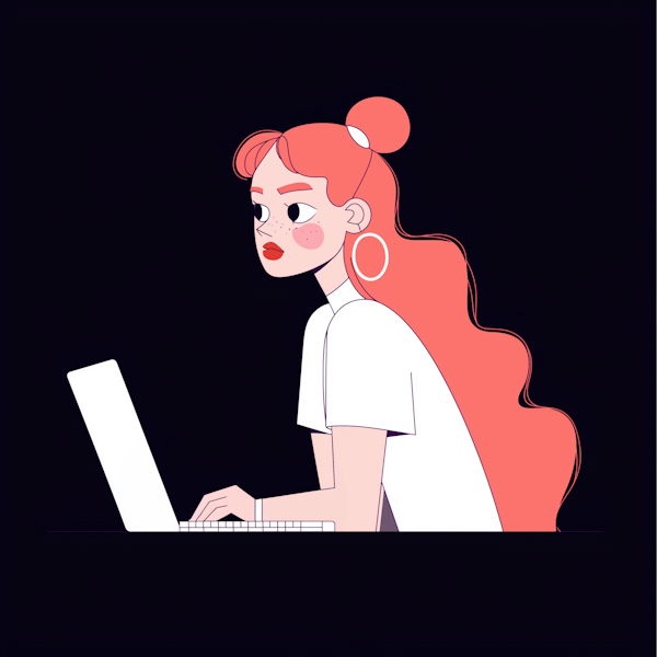 Stylized Illustration of Young Woman at Desk