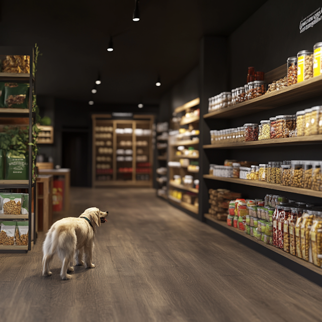 Grocery Store Aisle with Golden Retriever