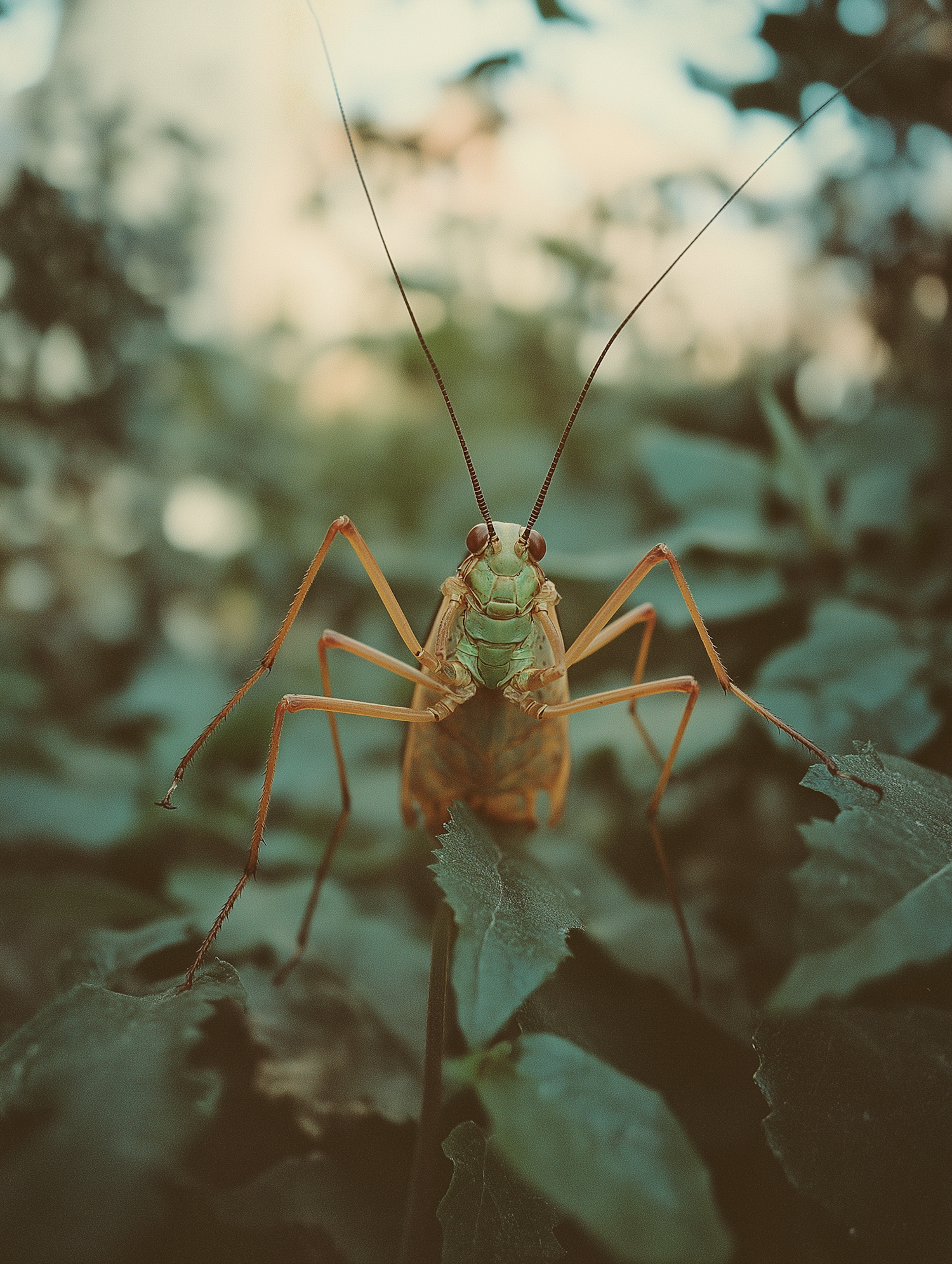 Close-up of Green Katydid on Leaf