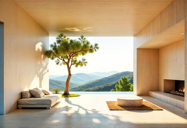 Serene Minimalist Interior with Mountain View