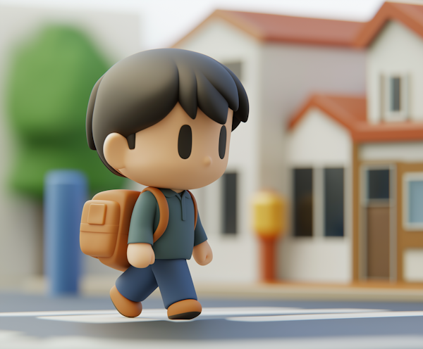 Cartoon Boy Walking to School