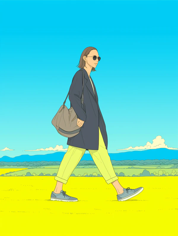 Person Walking Through Yellow Field
