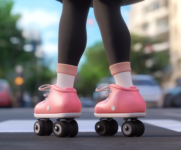 Fashionable Pink Roller Skates in Urban Setting