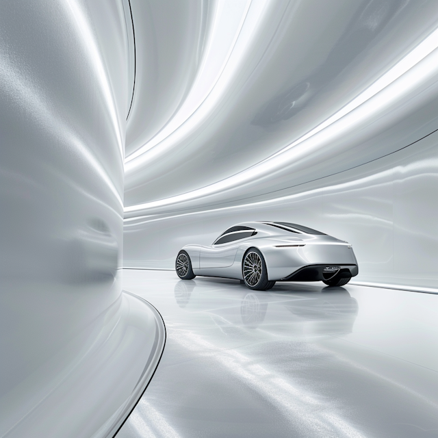 Futuristic Silver Car in Dynamic Environment