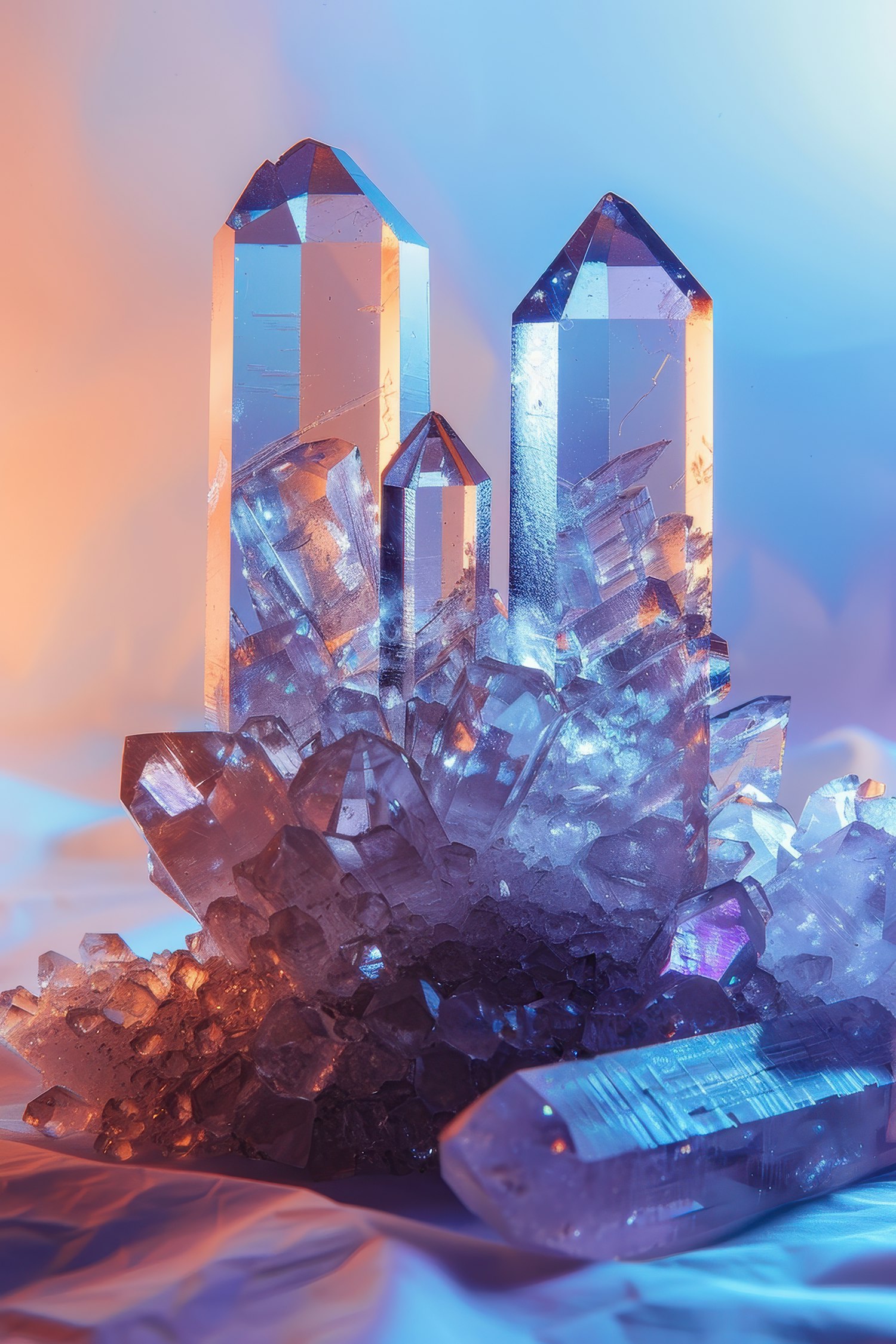 Quartz Crystals with Gradient Lighting