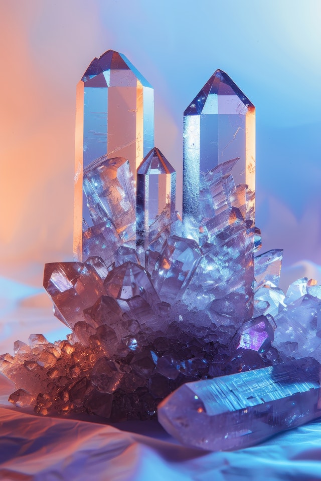 Quartz Crystals with Gradient Lighting