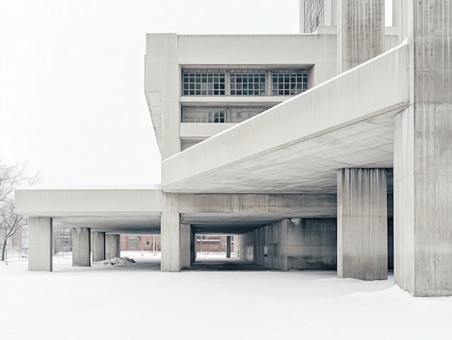 Modernist Architectural Structure in Snow