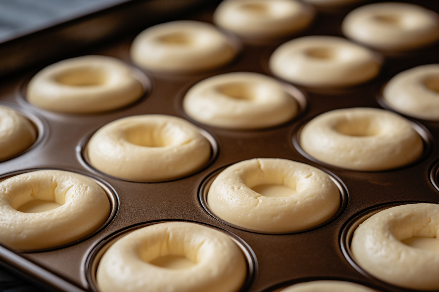 Unbaked Rich Dough Doughnuts in Tray