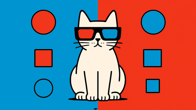 Cartoon Cat in 3D Glasses