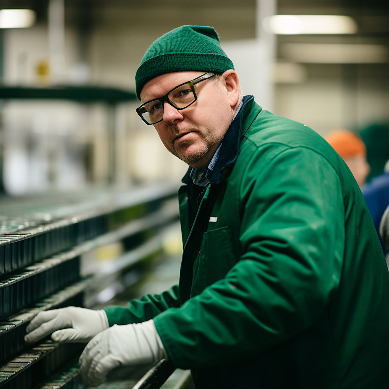 Focused Industrial Worker in Green