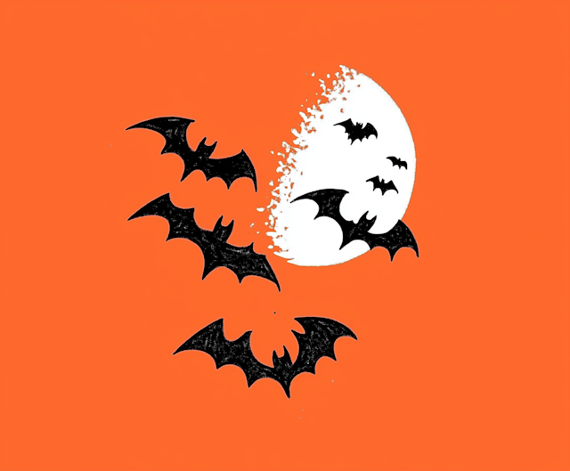 Halloween Bats and Moon