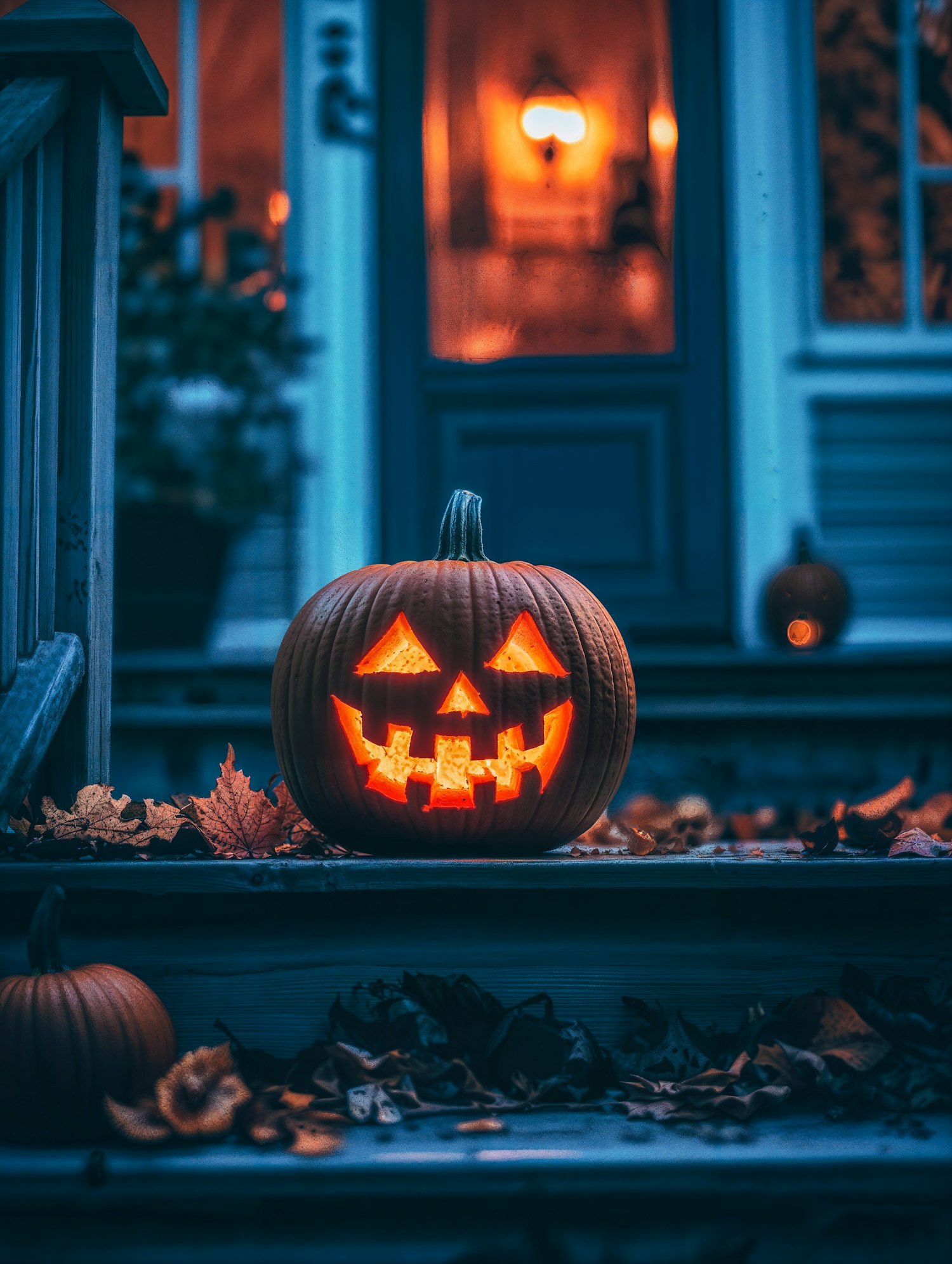 Spooky Halloween Pumpkin on Porch