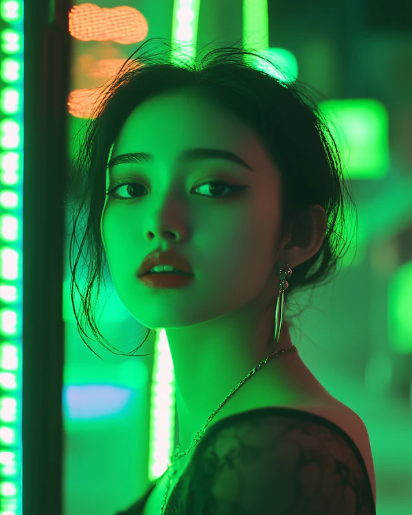 Neon Portrait of a Young Woman