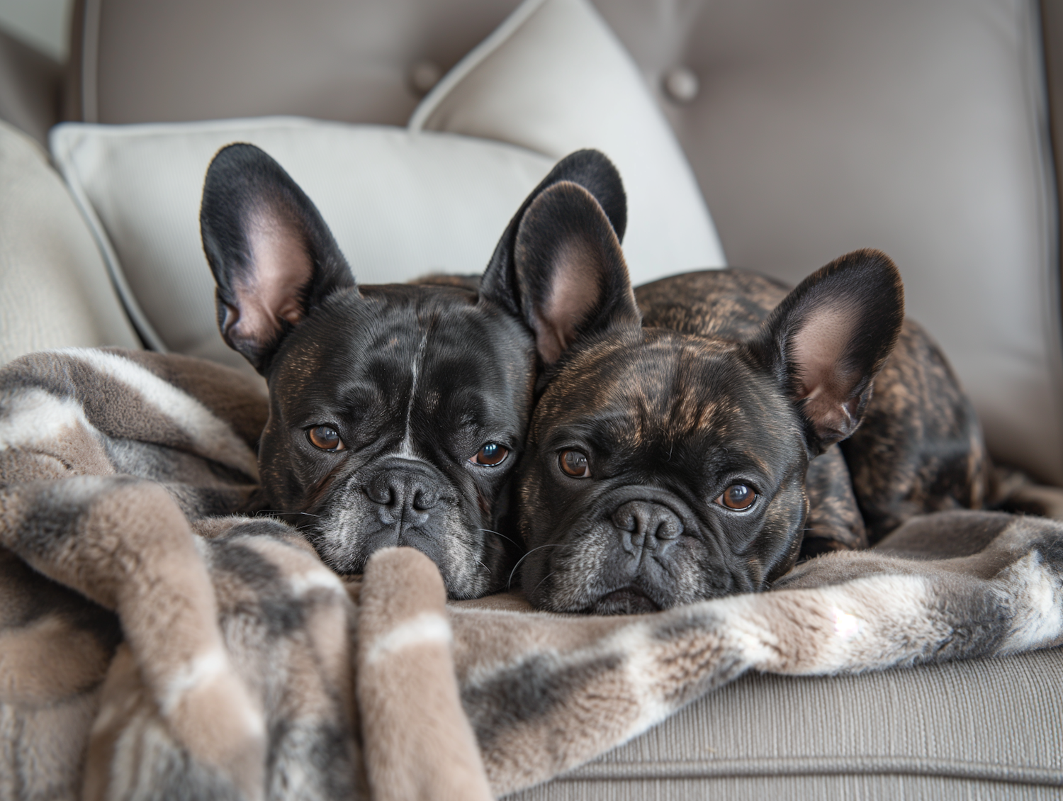 French Bulldogs on Plush Blanket