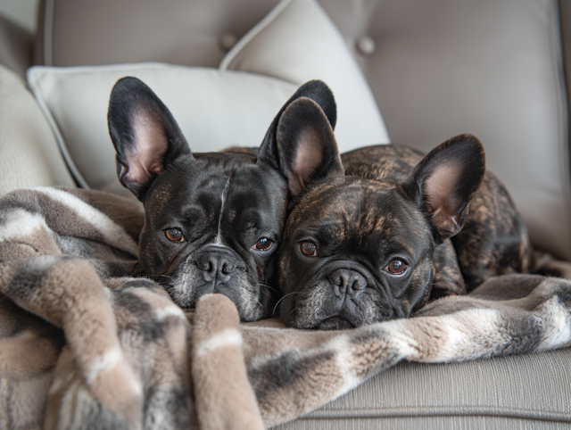 French Bulldogs on Plush Blanket