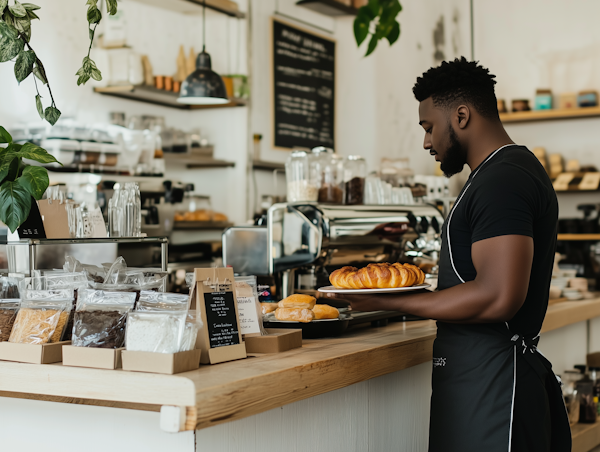 Man Working in Cozy Café